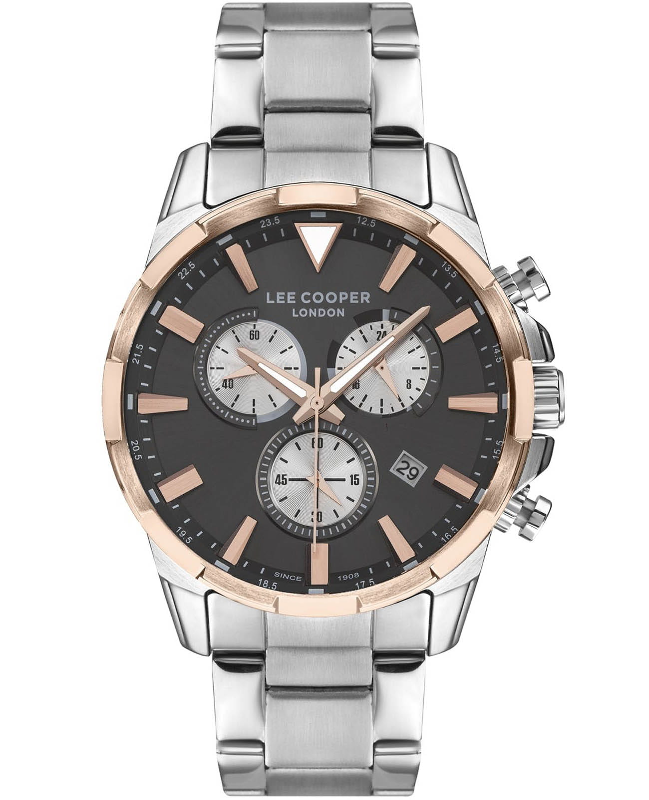 Lee Cooper Lee Cooper LC07385.560  LC07385.560 кварцевые мужские часы черный циферблат, браслет нержавеющая сталь — вид спереди