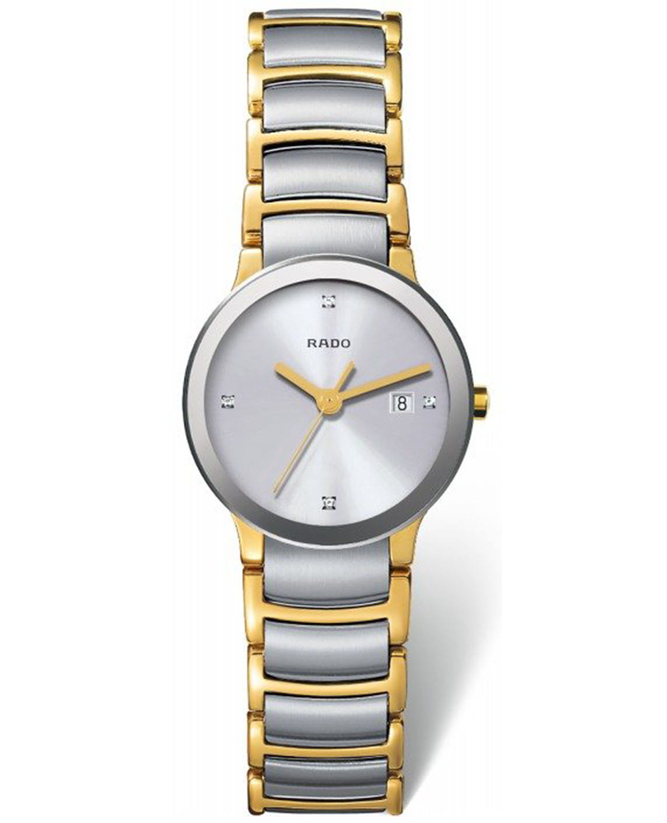 Rado Rado Centrix Diamonds R30932713  R30932713 кварцевые женские часы серебристый циферблат, браслет нержавеющая сталь с pvd-покрытием — вид спереди
