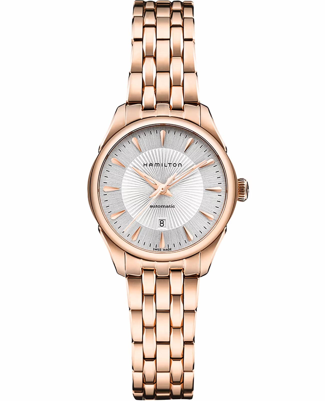 Hamilton Hamilton Jazzmaster Lady Auto H42245151  H42245151 механические женские часы белый циферблат, браслет нержавеющая сталь с pvd-покрытием — вид спереди