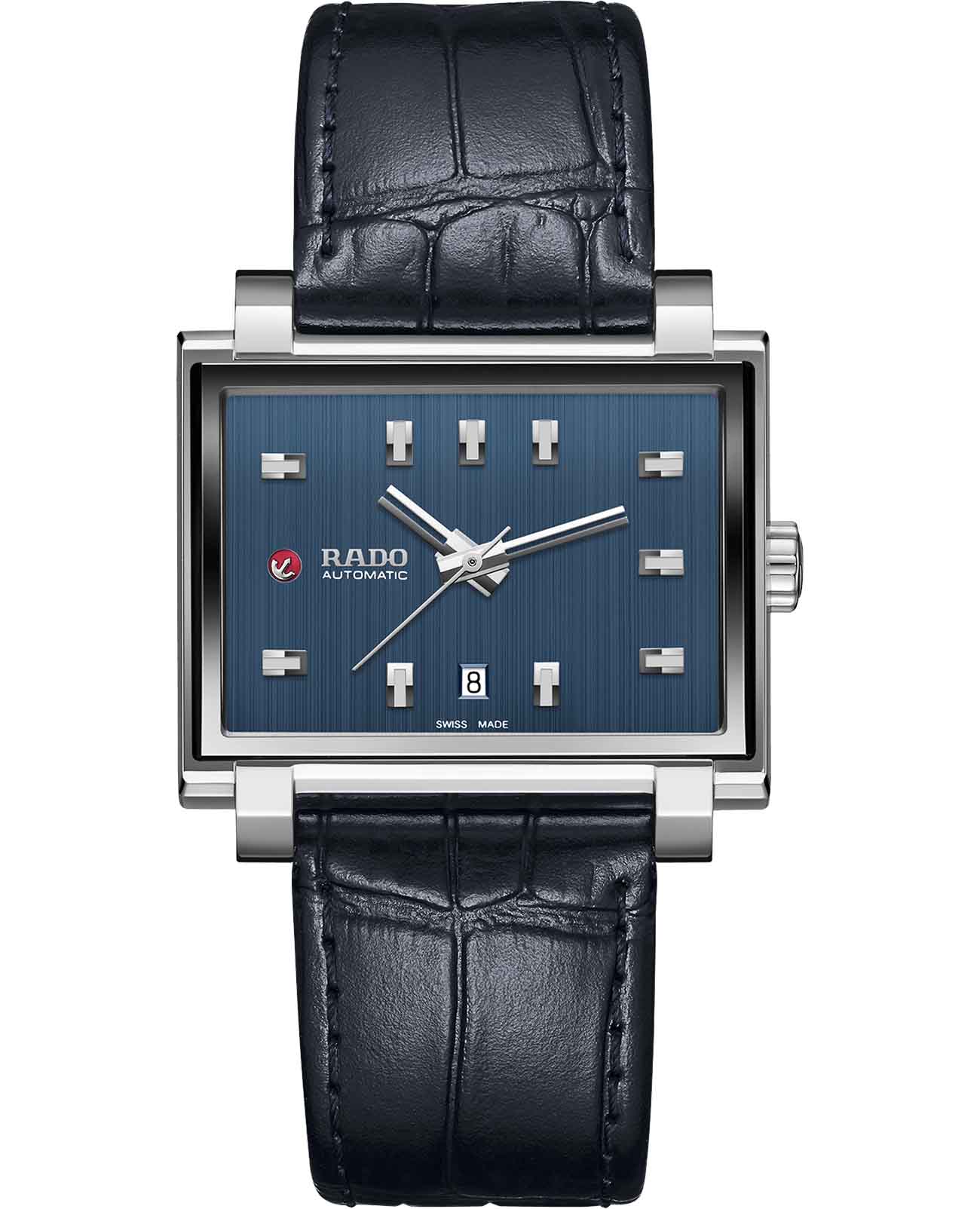 Rado Rado HyperChrome R33019215 Automatic R33019215 механические мужские часы синий циферблат, браслет кожаный — вид спереди