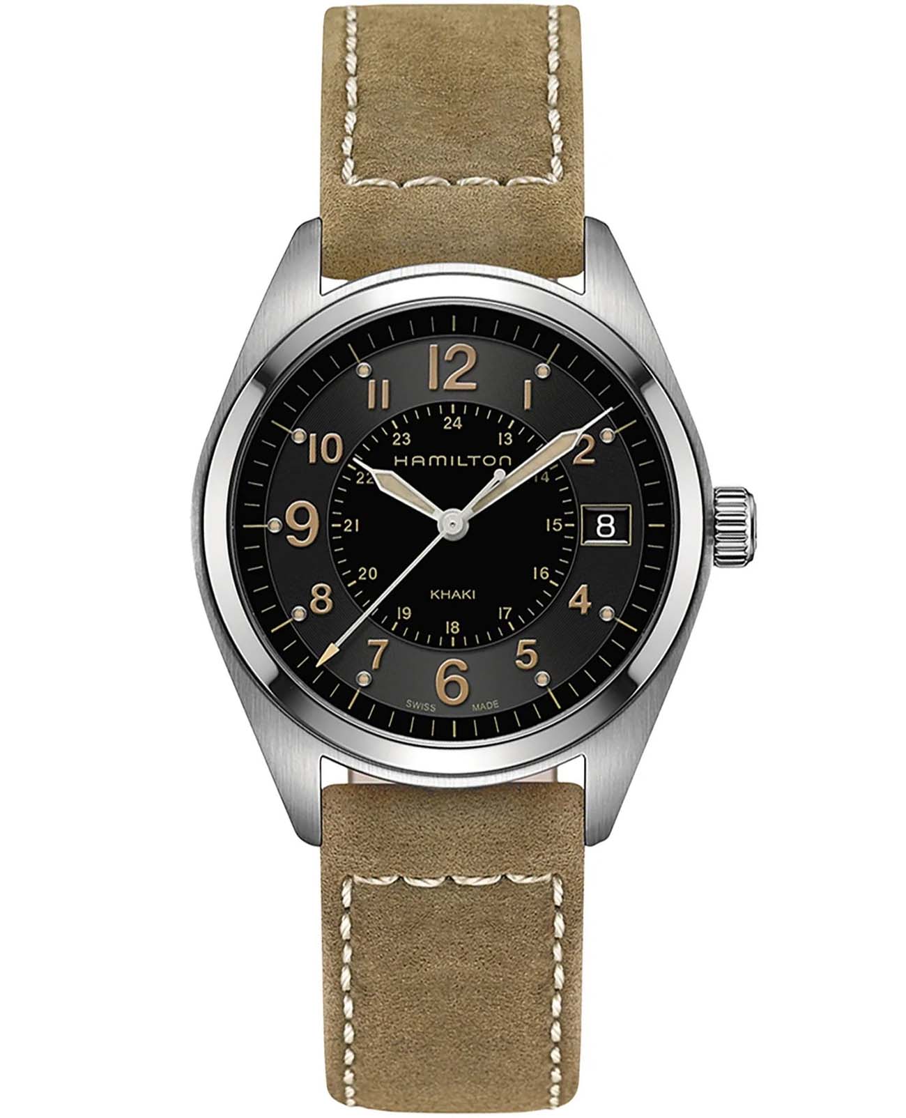 Hamilton Hamilton Khaki Field King Quartz H68551833  H68551833 кварцевые мужские часы черный циферблат, браслет кожаный — вид спереди