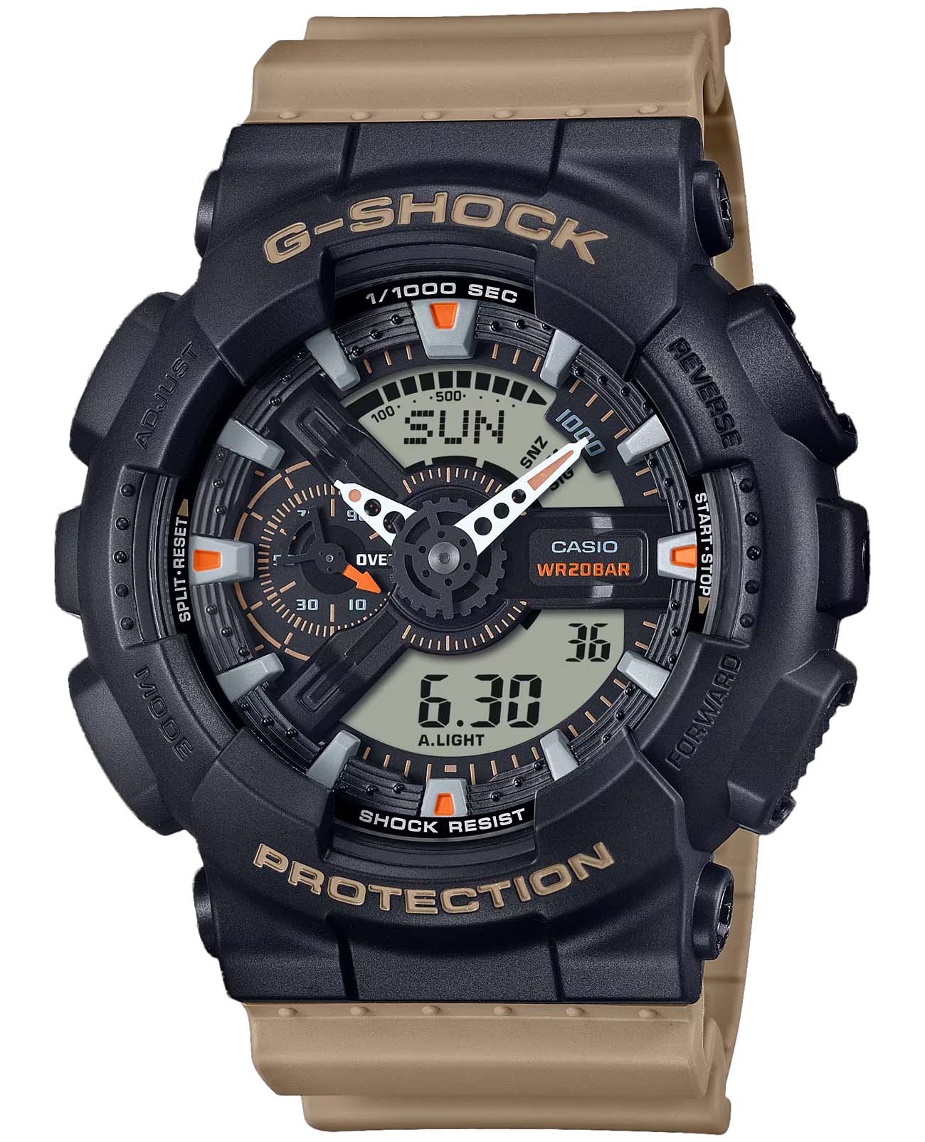 Casio Casio G-Shock GA-110TU-1A5DR (GA-110TU-1A5) GA-110 GA-110TU-1A5DR электронные мужские часы  циферблат, браслет пластик — вид спереди