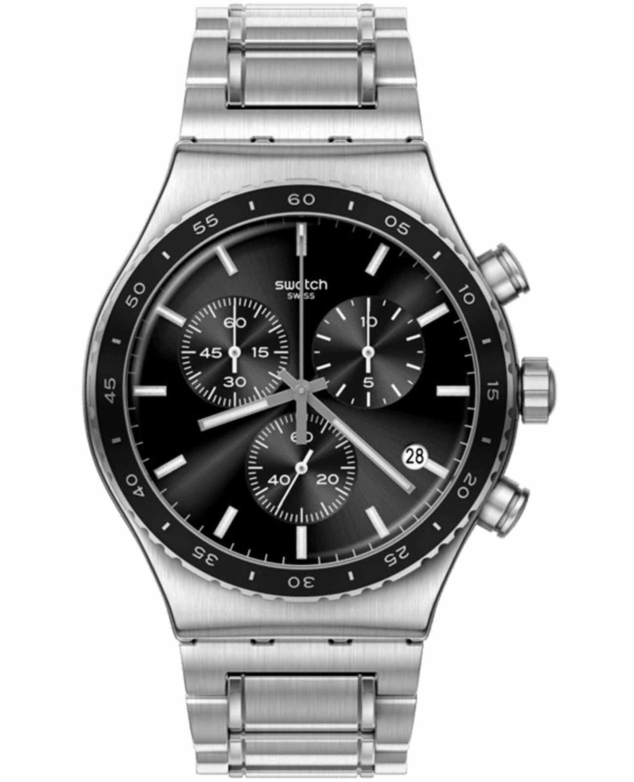 Swatch Swatch I New Chrono YVS495G  YVS495G кварцевые мужские часы черный циферблат, браслет нержавеющая сталь — вид спереди