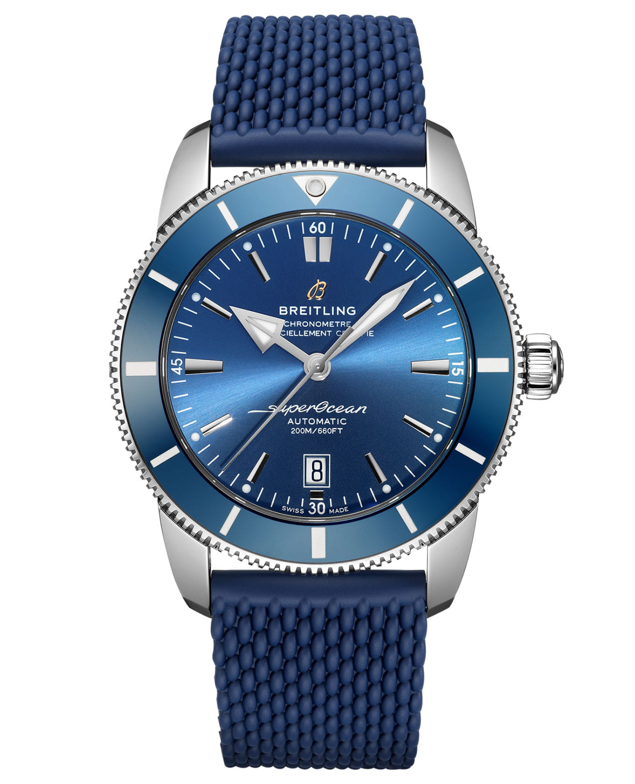 Breitling Breitling Superocean Heritage B20 Automatic 46 AB2020161C1S1  AB2020161C1S1 механические мужские часы синий циферблат, браслет каучук — вид спереди