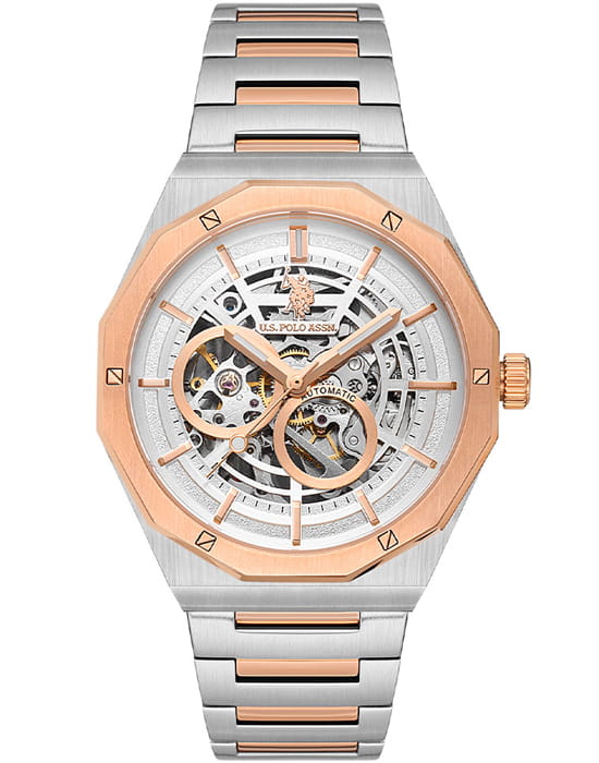 U.S. Polo Assn. U.S. Polo Assn. USPA1085-05  USPA1085-05 кварцевые мужские часы белый циферблат, браслет нержавеющая сталь с ip-покрытием — вид спереди