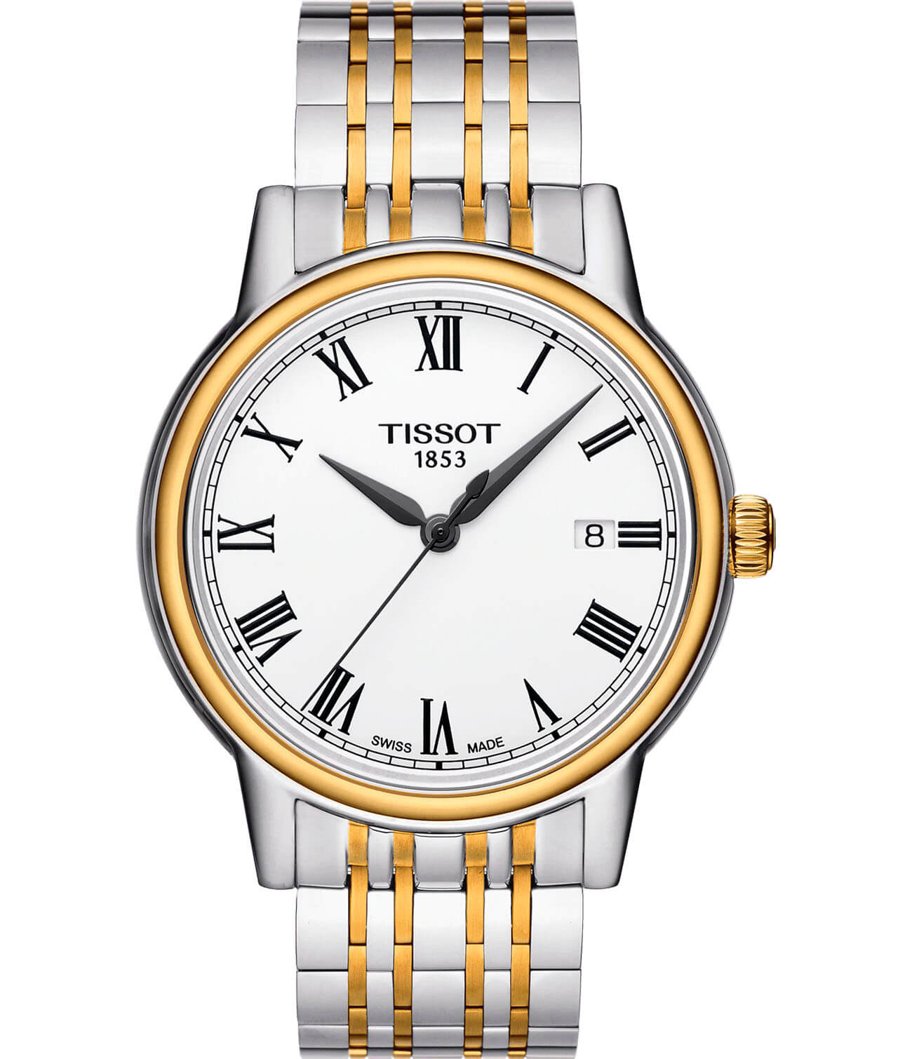 Tissot Tissot Carson T085.410.22.013.00 Carson T0854102201300 кварцевые мужские часы белый циферблат, браслет сталь c pvd покрытием — вид спереди