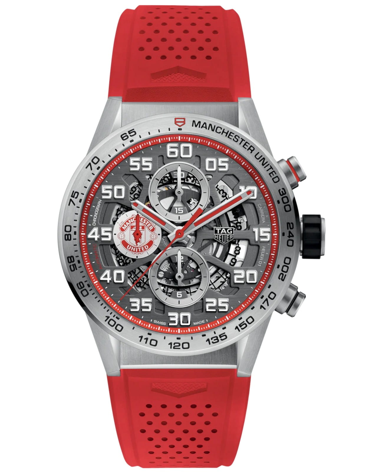 TAG Heuer TAG Heuer Carrera CAR201M.FT6156  CAR201M.FT6156 механические мужские часы серебристый циферблат, браслет каучук — вид спереди