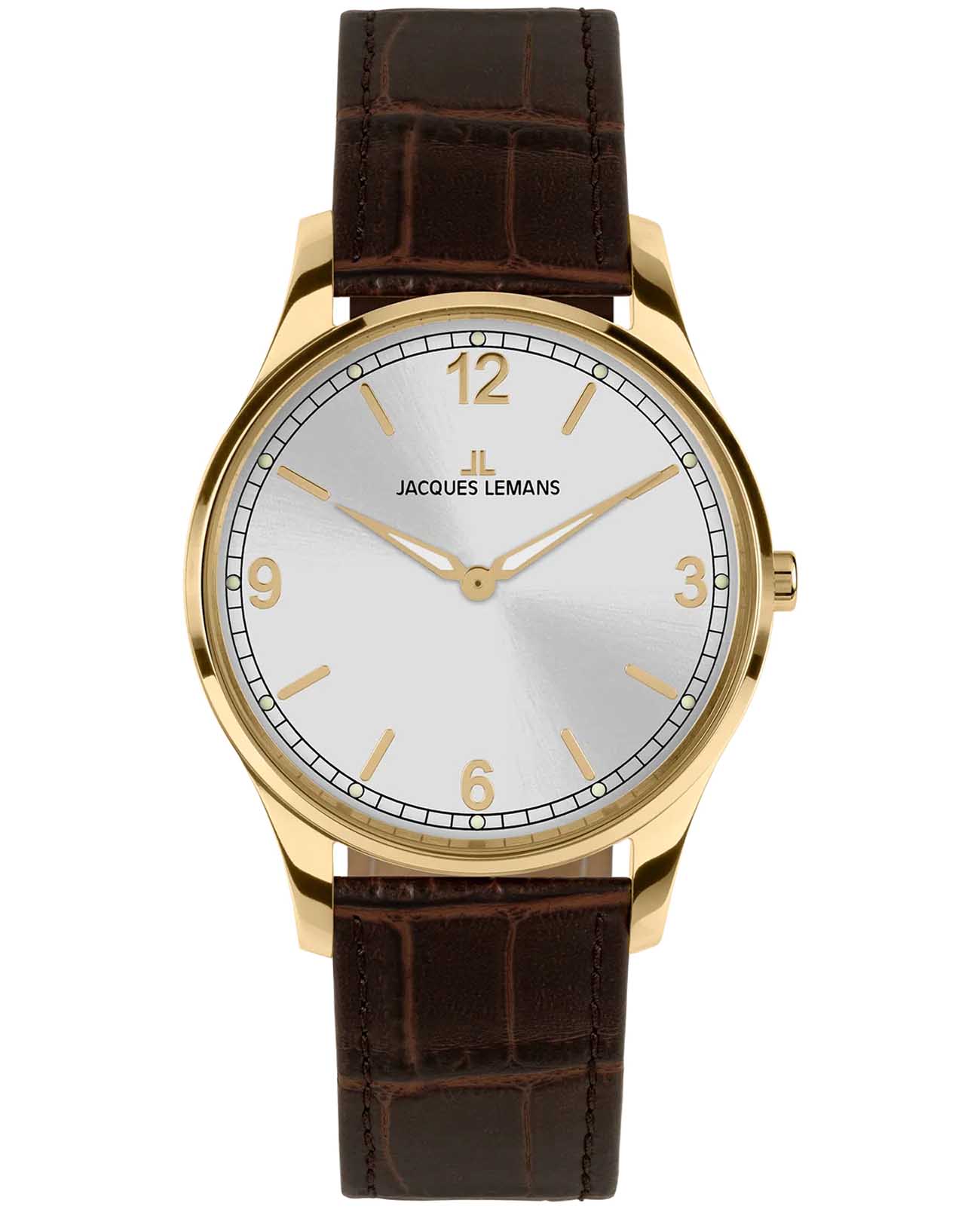 Jacques Lemans Jacques Lemans London 1-2129C  1-2129C кварцевые женские часы серебристый циферблат, браслет кожаный — вид спереди
