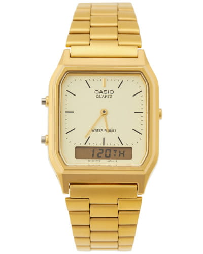 Casio Casio Collection AQ-230GA-9D  AQ-230GA-9D кварцевые мужские часы золотой циферблат, браслет сталь с ip покрытием — вид спереди