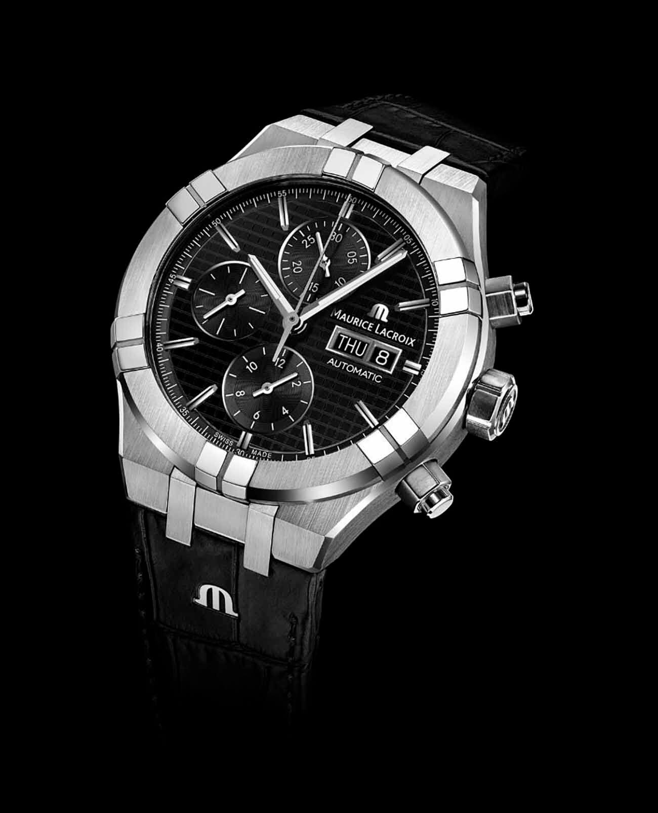 Maurice Lacroix Maurice Lacroix Aikon Automatic Chronograph AI6038-SS001-330-1, aikon швейцария мужские часы на браслете кожаный боковой вид