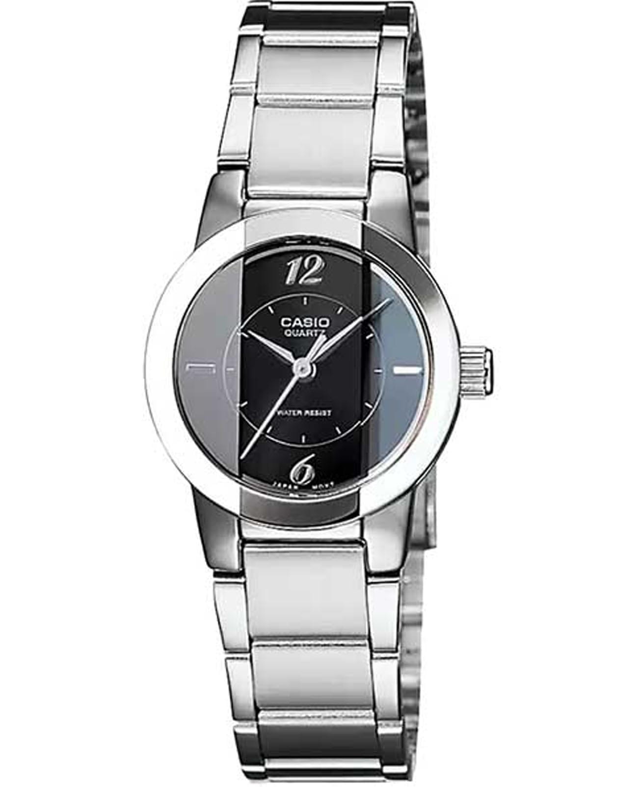 Casio Casio Collection LTP-1230D-1C  LTP-1230D-1C кварцевые женские часы черный циферблат, браслет нержавеющая сталь — вид спереди