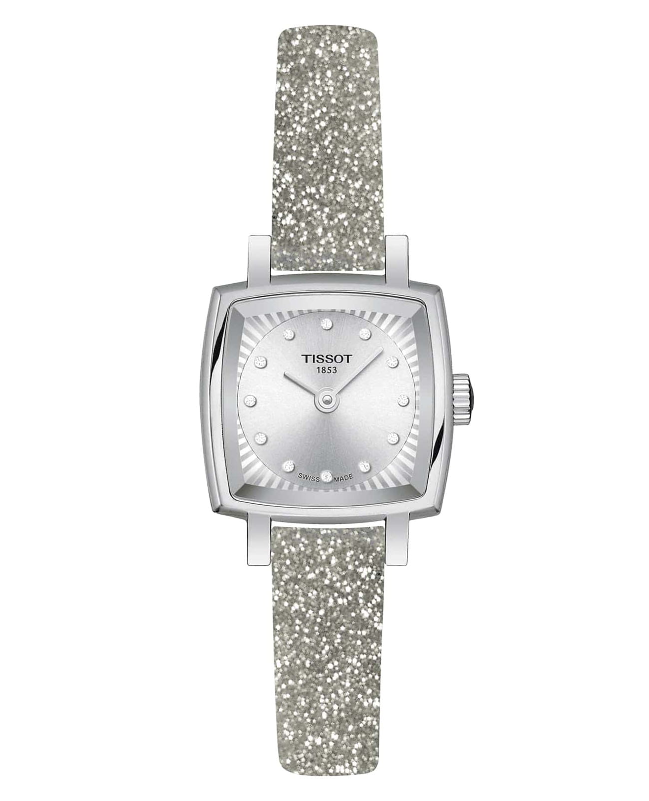 Tissot Tissot Lovely Square T058.109.17.036.02 Lovely T0581091703602 кварцевые женские часы серебристый циферблат, браслет кожаный — вид спереди