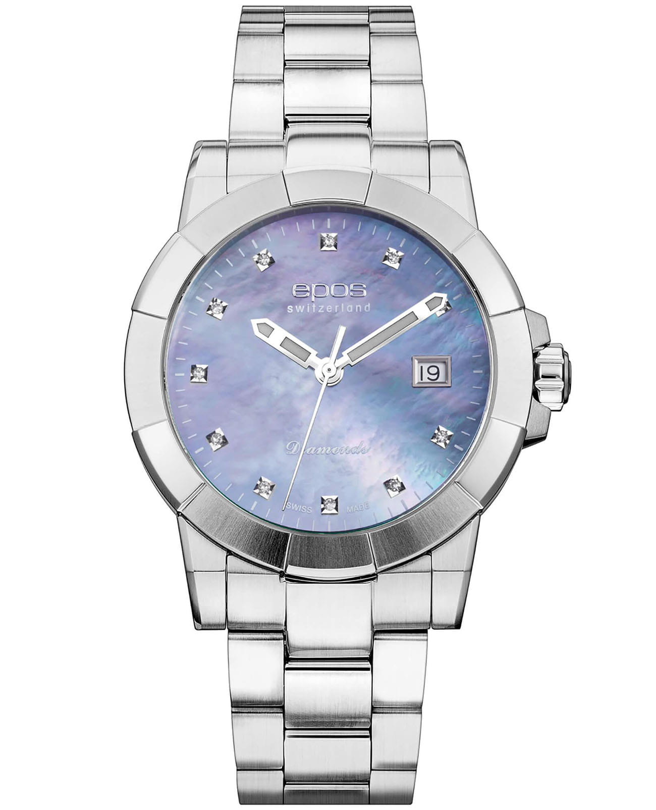 Epos Epos Ladies Diamonds 8001.700.20.96.30  8001.700.20.96.30 кварцевые женские часы фиолетовый циферблат, браслет нержавеющая сталь — вид спереди