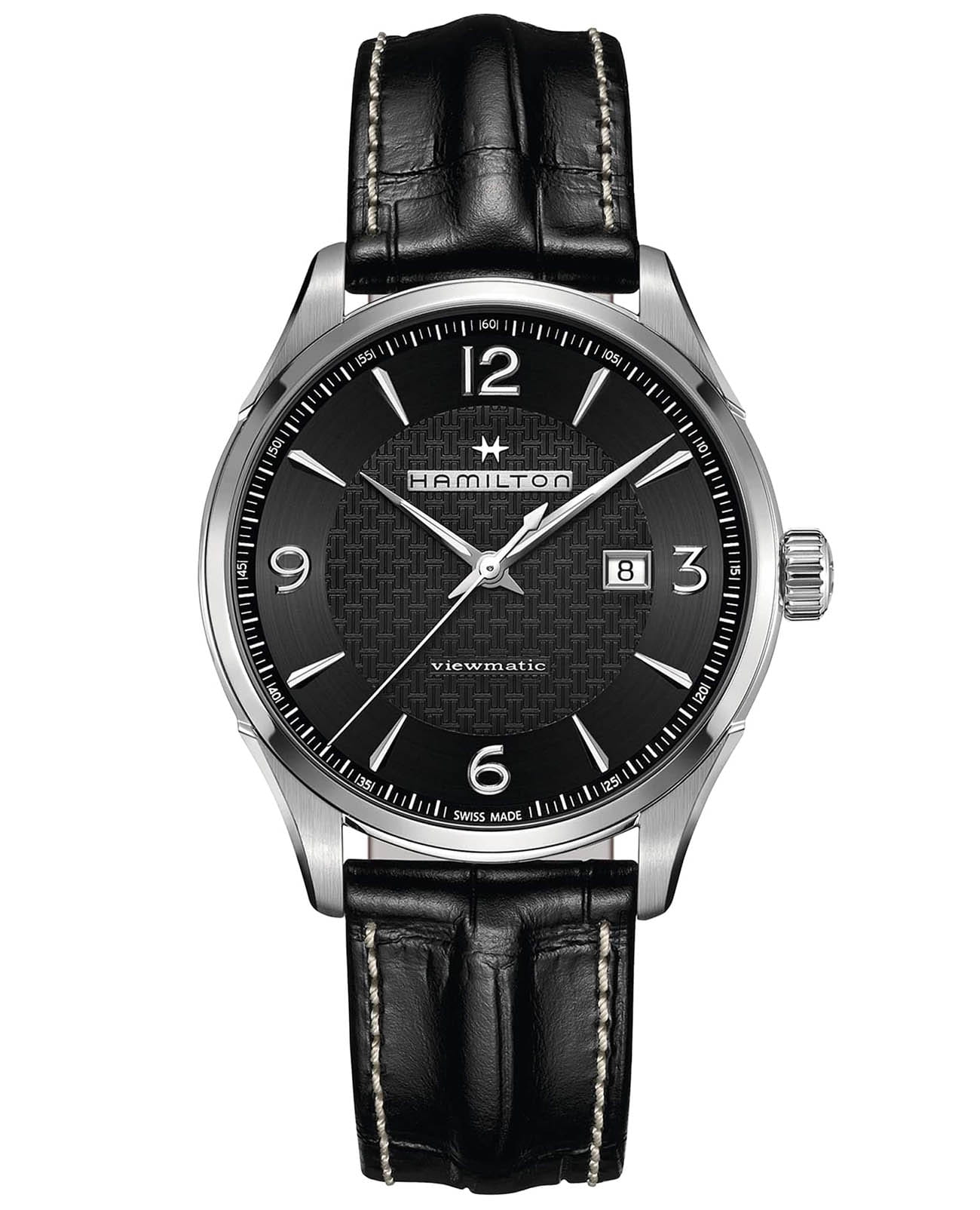 Hamilton Hamilton Jazzmaster Viewmatic Auto H32755731  H32755731 механические мужские часы черный циферблат, браслет кожаный — вид спереди