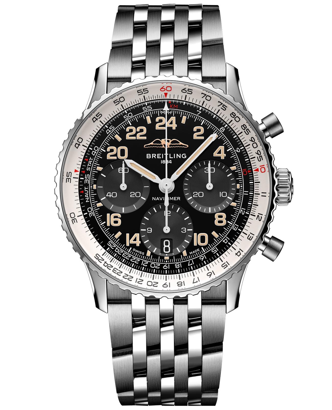 Breitling Breitling Navitimer B02 Chronograph 41 Cosmonaute PB02301A1B1A1  PB02301A1B1A1 механические мужские часы черный циферблат, браслет нержавеющая сталь — вид спереди
