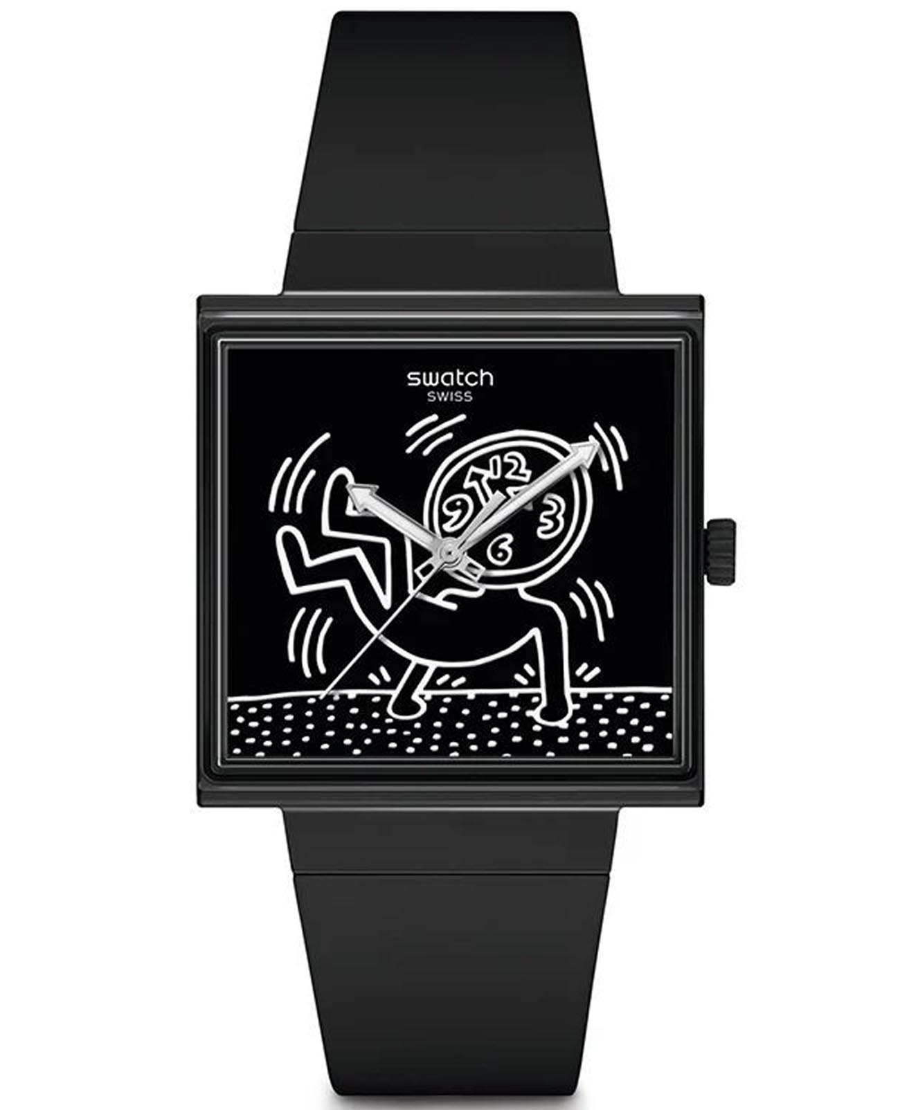 Swatch Swatch Square Bioceramic Standard SO34Z103  SO34Z103 кварцевые женские часы черный циферблат, браслет биоматериал — вид спереди