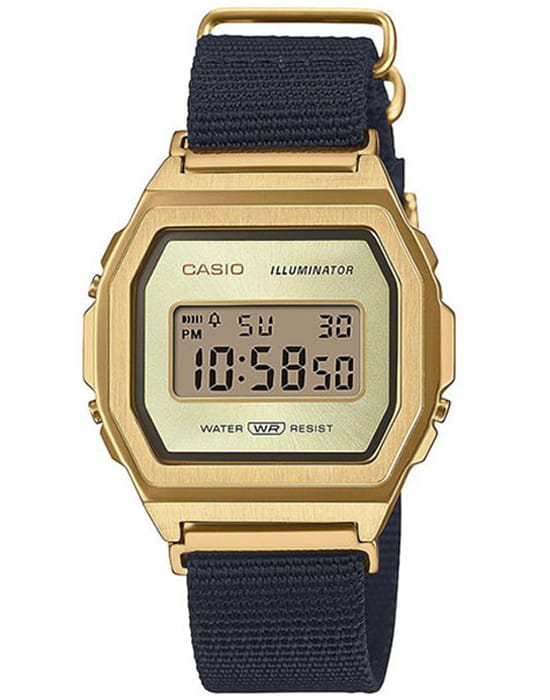 Casio Casio Vintage A1000MGN-9ER  A1000MGN-9ER кварцевые мужские часы  циферблат, браслет сталь с ip покрытием — вид спереди