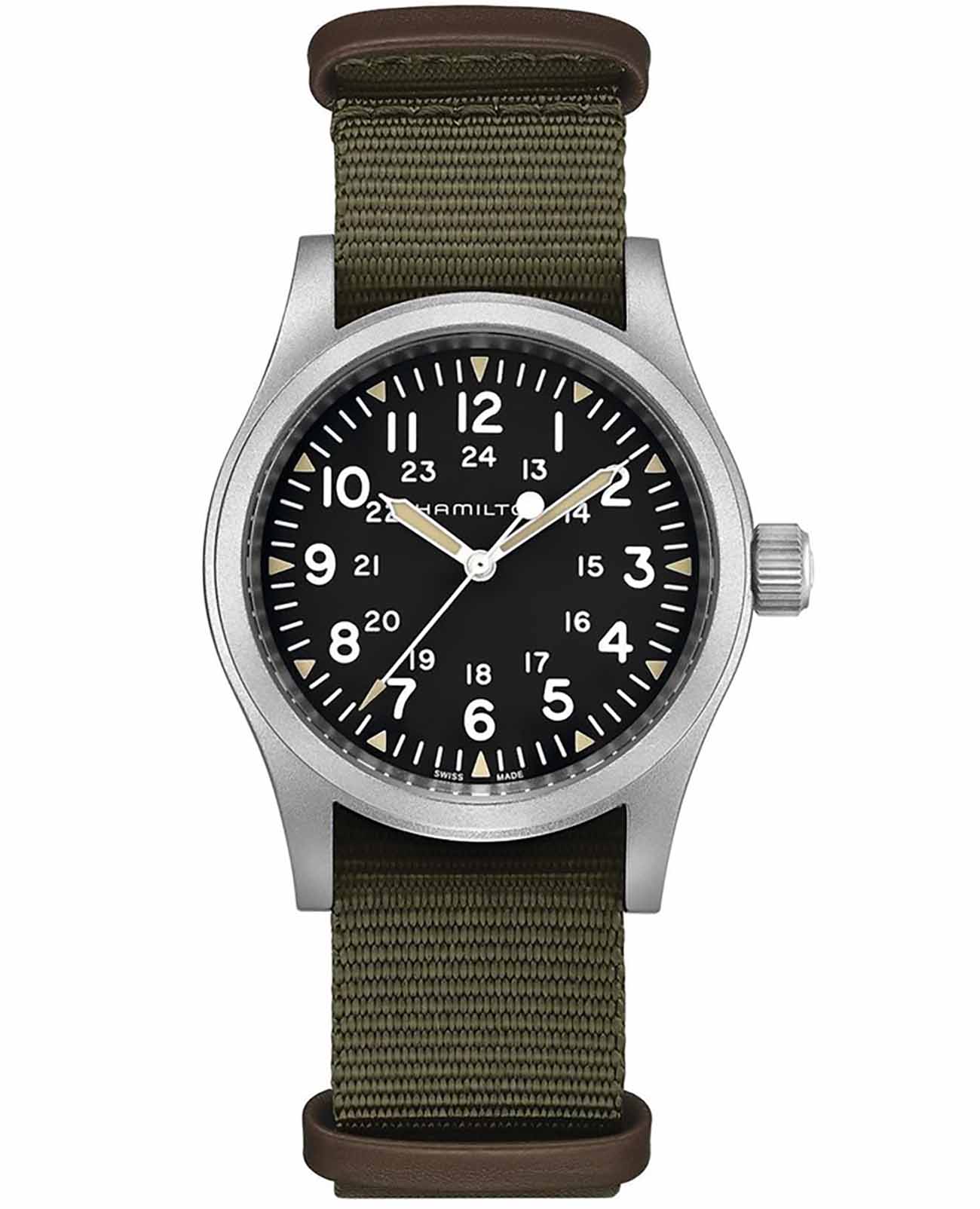 Hamilton Hamilton Khaki Field Mechanical H69439931  H69439931 механические мужские часы черный циферблат, браслет тканевый — вид спереди