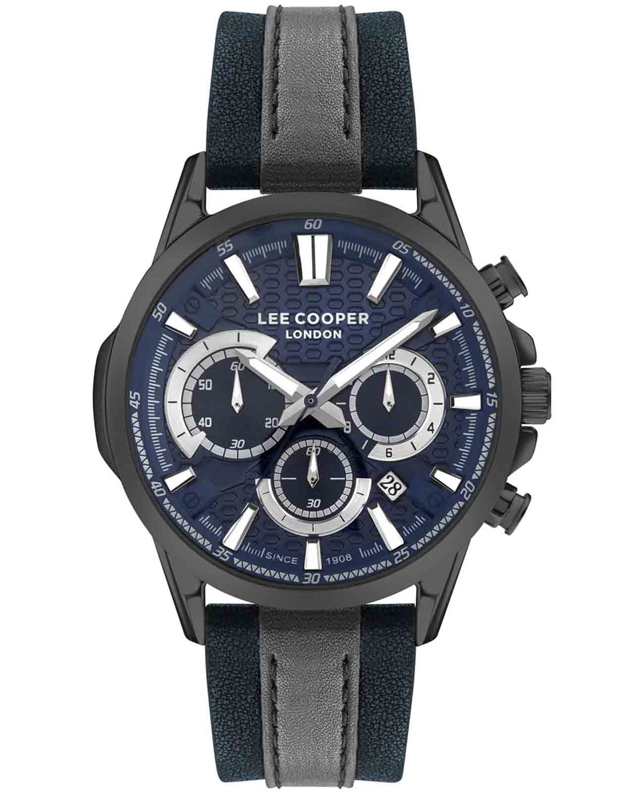 Lee Cooper Lee Cooper LC07493.099  LC07493.099 кварцевые мужские часы синий циферблат, браслет кожаный — вид спереди