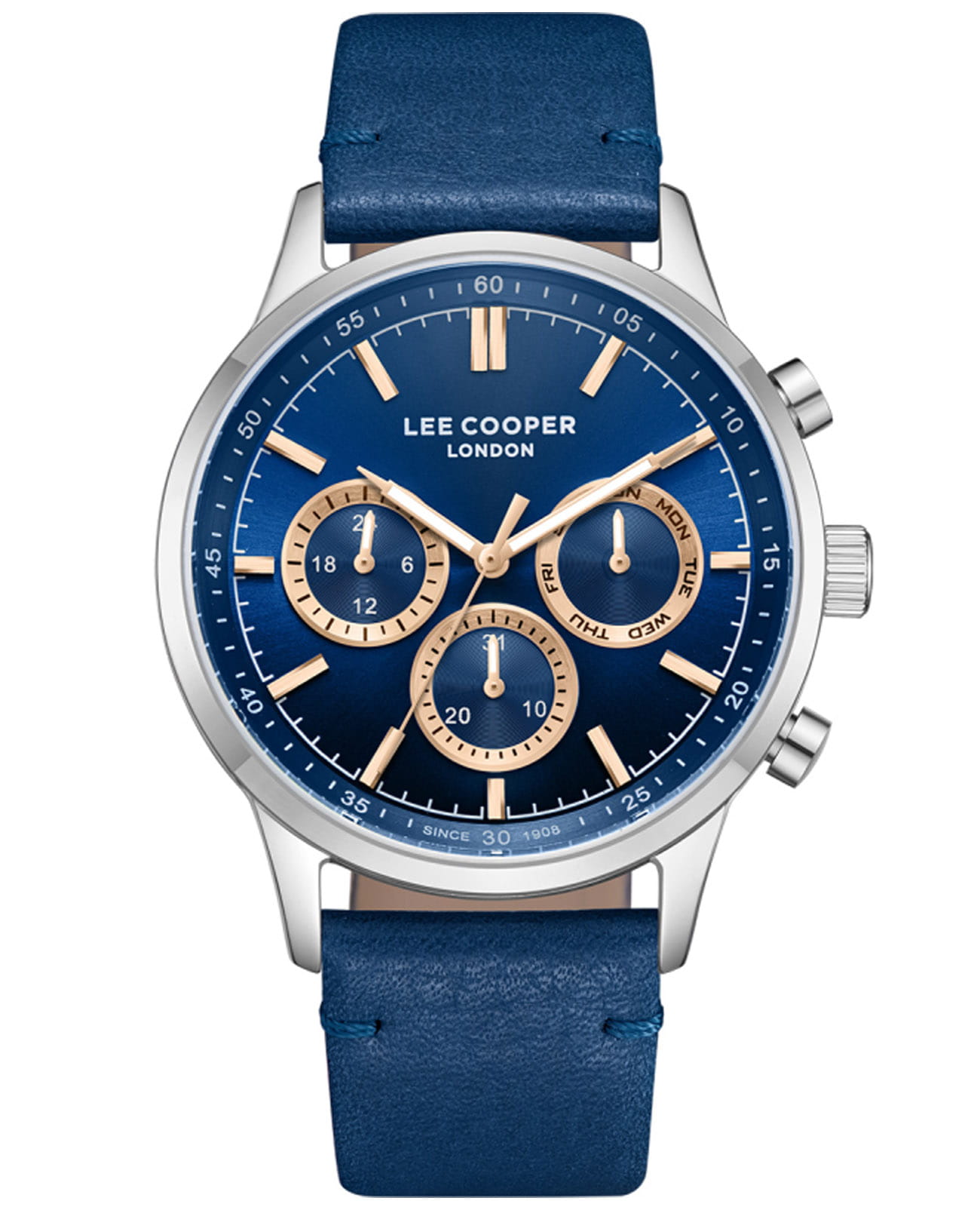Lee Cooper Lee Cooper LC08001.599  LC08001.599 кварцевые мужские часы синий циферблат, браслет кожаный — вид спереди