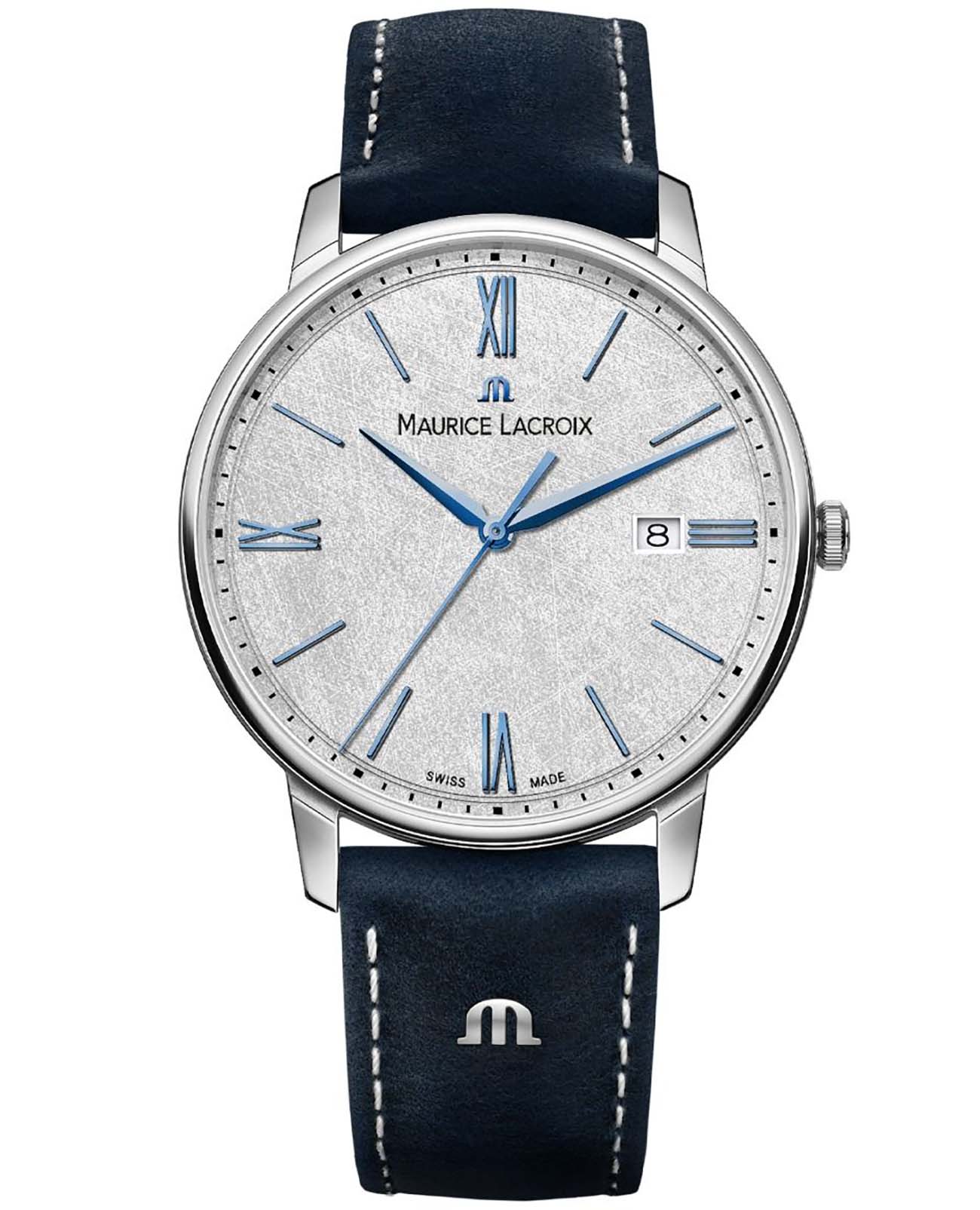 Maurice Lacroix Maurice Lacroix Eliros Date EL1118-SS001-114-1  EL1118-SS001-114-1 кварцевые мужские часы серый циферблат, браслет кожаный — вид спереди