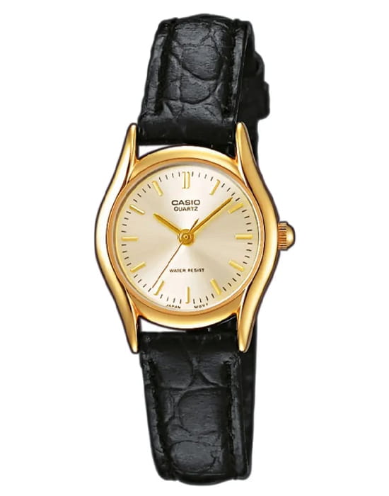 Casio Casio Collection LTP-1094Q-7A  LTP-1094Q-7A кварцевые женские часы золотой циферблат, браслет кожаный — вид спереди