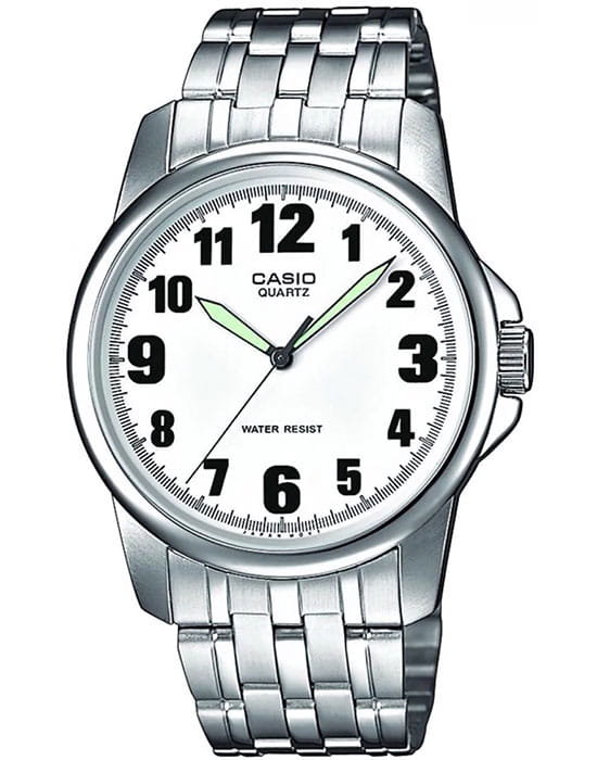 Casio Casio MTP-1260PD-7B  MTP-1260PD-7B кварцевые мужские часы белый циферблат, браслет нержавеющая сталь — вид спереди
