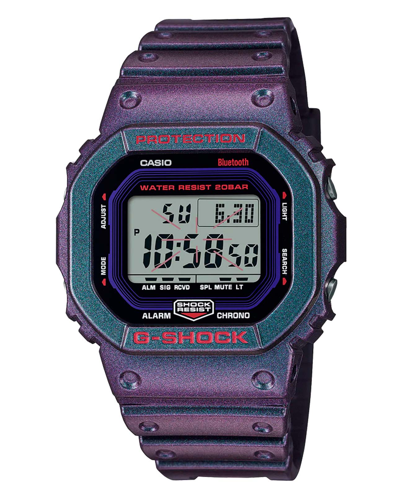 Casio Casio G-Shock DW-B5600AH-6DR (DW-B5600AH-6)  DW-B5600AH-6 электронные мужские часы  циферблат, браслет пластик — вид спереди