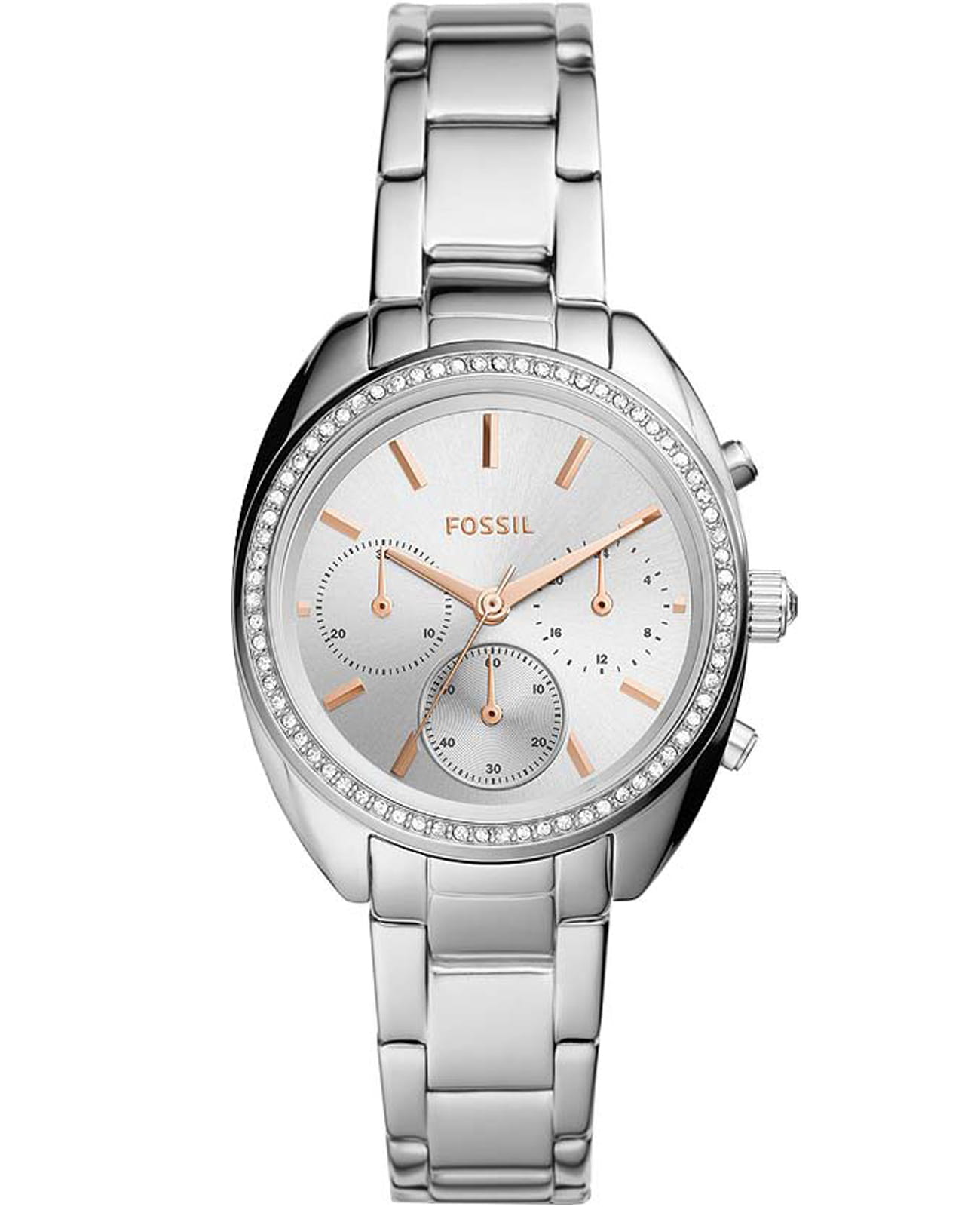 Fossil Fossil FB-01  BQ3657  BQ3657 кварцевые женские часы белый циферблат, браслет нержавеющая сталь — вид спереди