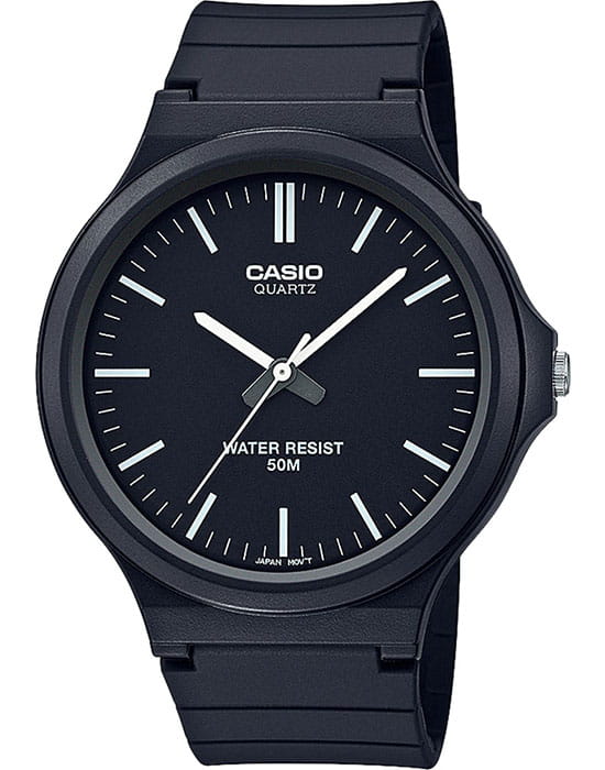 Casio Casio MW-240-1EVEF  MW-240-1EVEF кварцевые мужские часы черный циферблат, браслет пластик — вид спереди