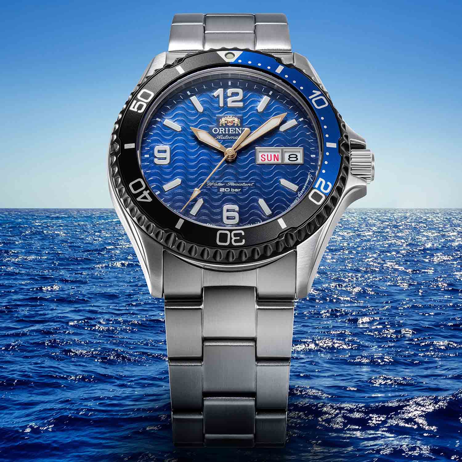 Orient Orient Mako Kamasu RA-AA0822L (RN-AA0822L) механические мужские часы часы крупный план синий циферблата