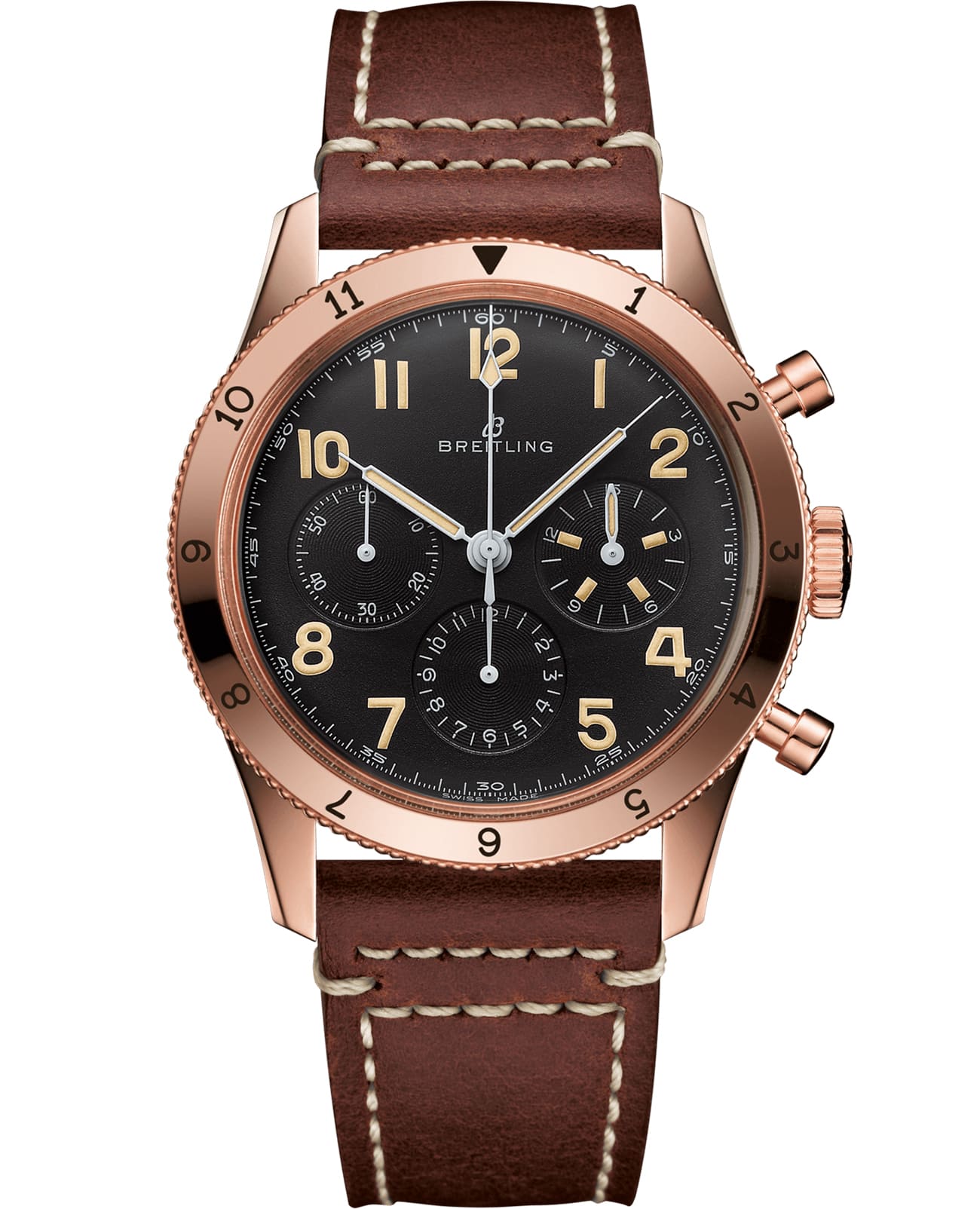 Breitling Breitling AVI 1953 Edition RB0920131B1X1  RB0920131B1X1 механические мужские часы черный циферблат, браслет кожаный — вид спереди