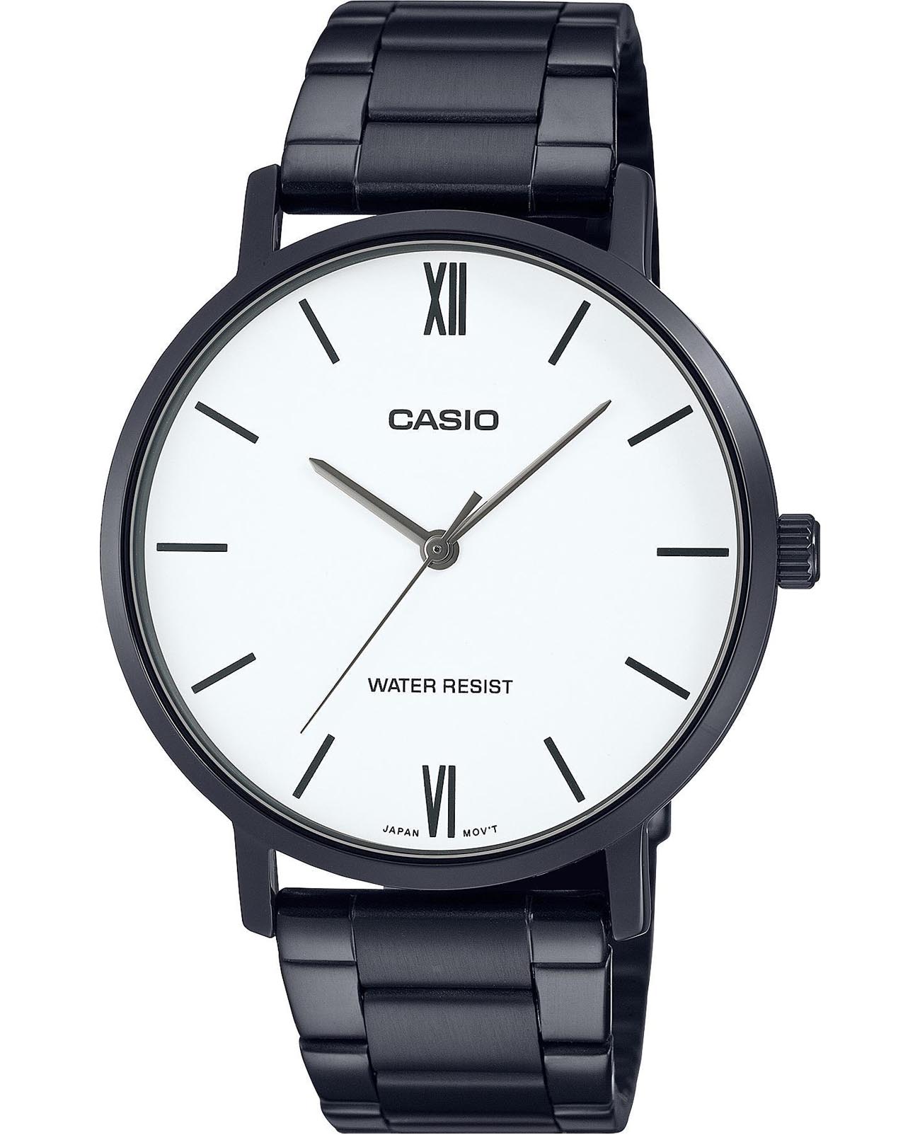 Casio Casio Collection MTP-VT01B-7BUDF (MTP-VT01B-7B)  MTP-VT01B-7B кварцевые мужские часы белый циферблат, браслет нержавеющая сталь с ip-покрытием — вид спереди