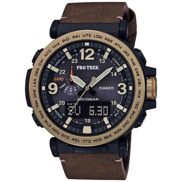 Casio Casio Pro Trek PRG-600YL-5E PRG PRG-600YL-5E кварцевые мужские часы черный циферблат, браслет кожаный — вид спереди