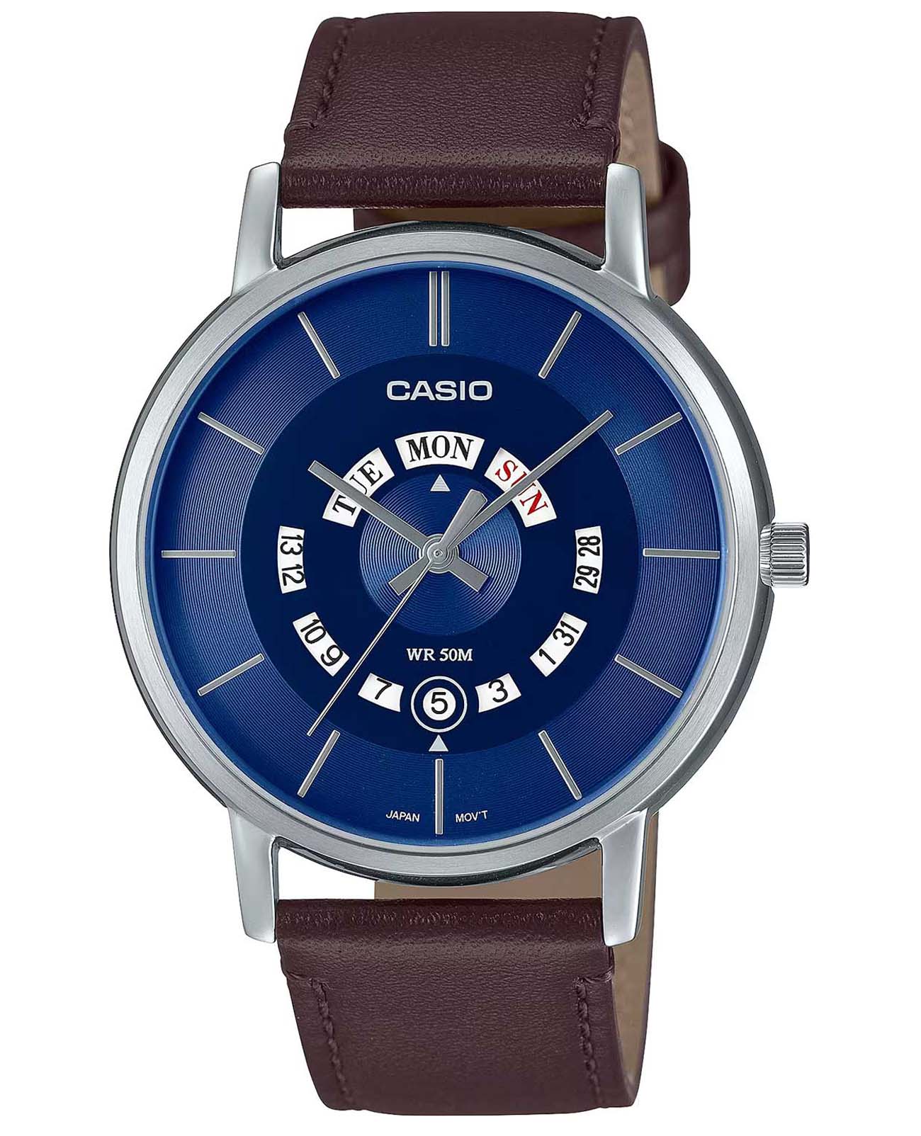 Casio Casio Collection MTP-B135L-2AVDF (MTP-B135L-2A)  MTP-B135L-2A кварцевые мужские часы синий циферблат, браслет кожаный — вид спереди
