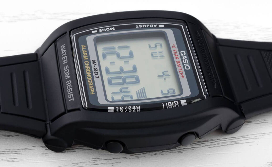 Casio Casio Collection W-201-1AVEG, illuminator япония мужские часы на браслете пластик боковой вид