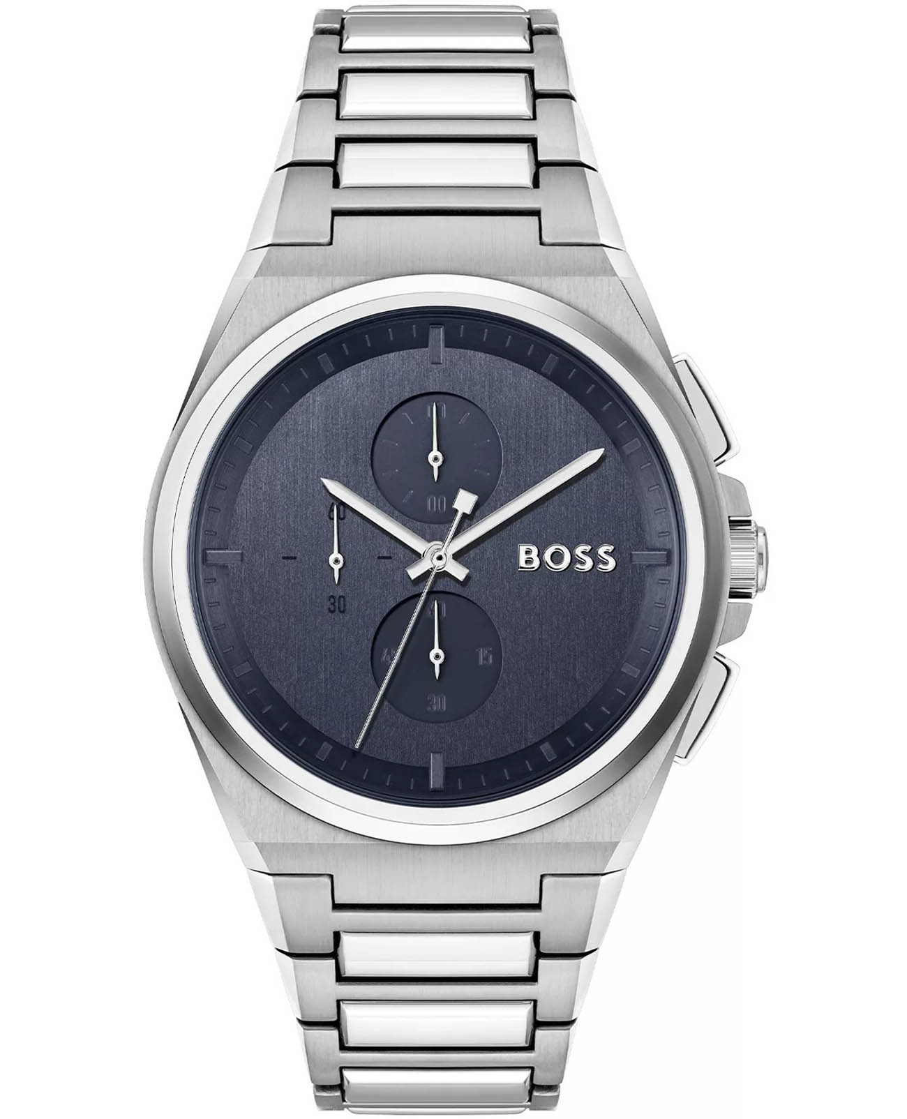 Hugo Boss Hugo Boss Steer HB1514048  HB1514048 кварцевые мужские часы синий циферблат, браслет нержавеющая сталь — вид спереди