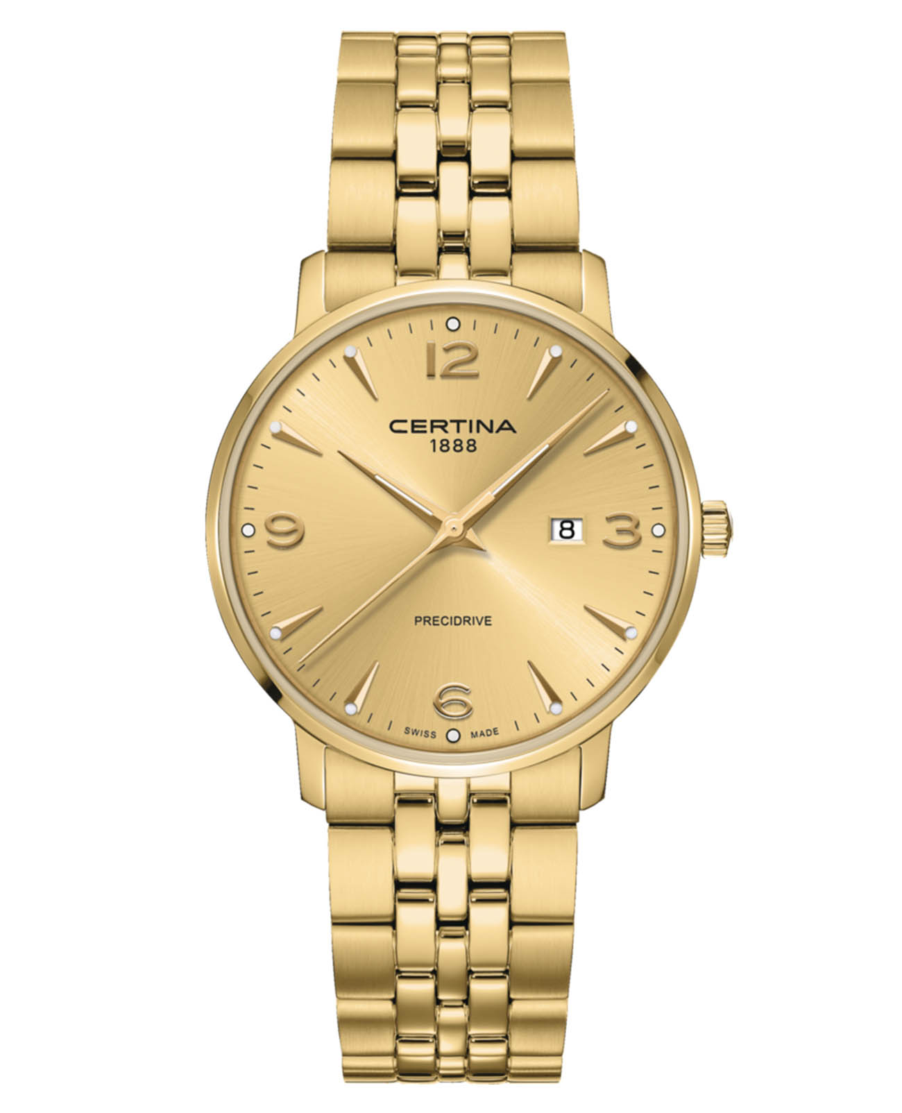 Certina Certina DS Caimano C035.410.33.367.00 DS Caimano C0354103336700 кварцевые мужские часы золотой циферблат, браслет нержавеющая сталь с pvd-покрытием — вид спереди