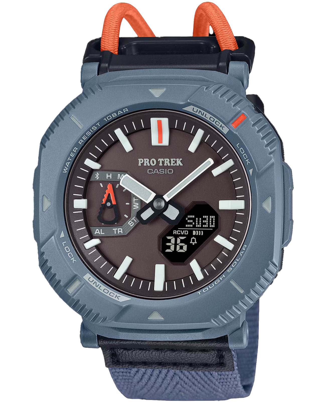 Casio Casio Pro Trek PRJ-B001B-2DR (PRJ-B001B-2)  PRJ-B001B-2DR кварцевые мужские часы черный циферблат, браслет тканевый — вид спереди