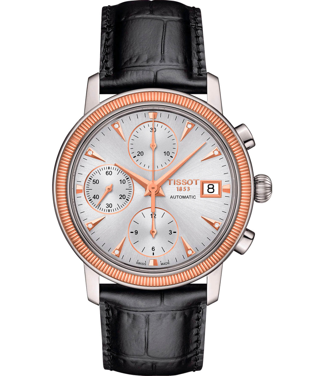 Tissot Tissot Bridgeport Automat 18K Gold T921.427.46.036.00 Bridgeport T9214274603600 механические мужские часы серебристый циферблат, браслет кожаный — вид спереди