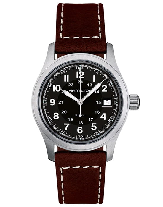 Hamilton Hamilton Khaki Field Quartz H68411533  H68411533 кварцевые мужские часы черный циферблат, браслет кожаный — вид спереди