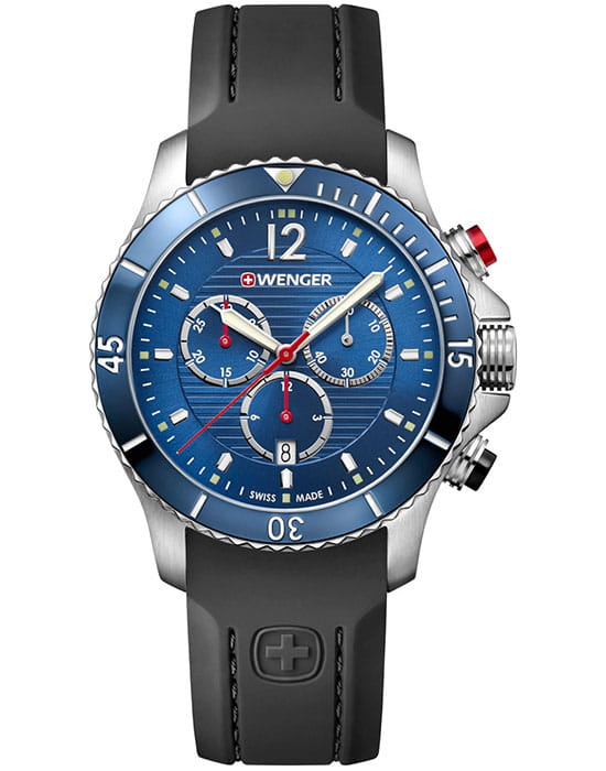 Wenger Seaforce 01.0643.110  01.0643.110 кварцевые мужские часы синий циферблат, браслет силикон — вид спереди