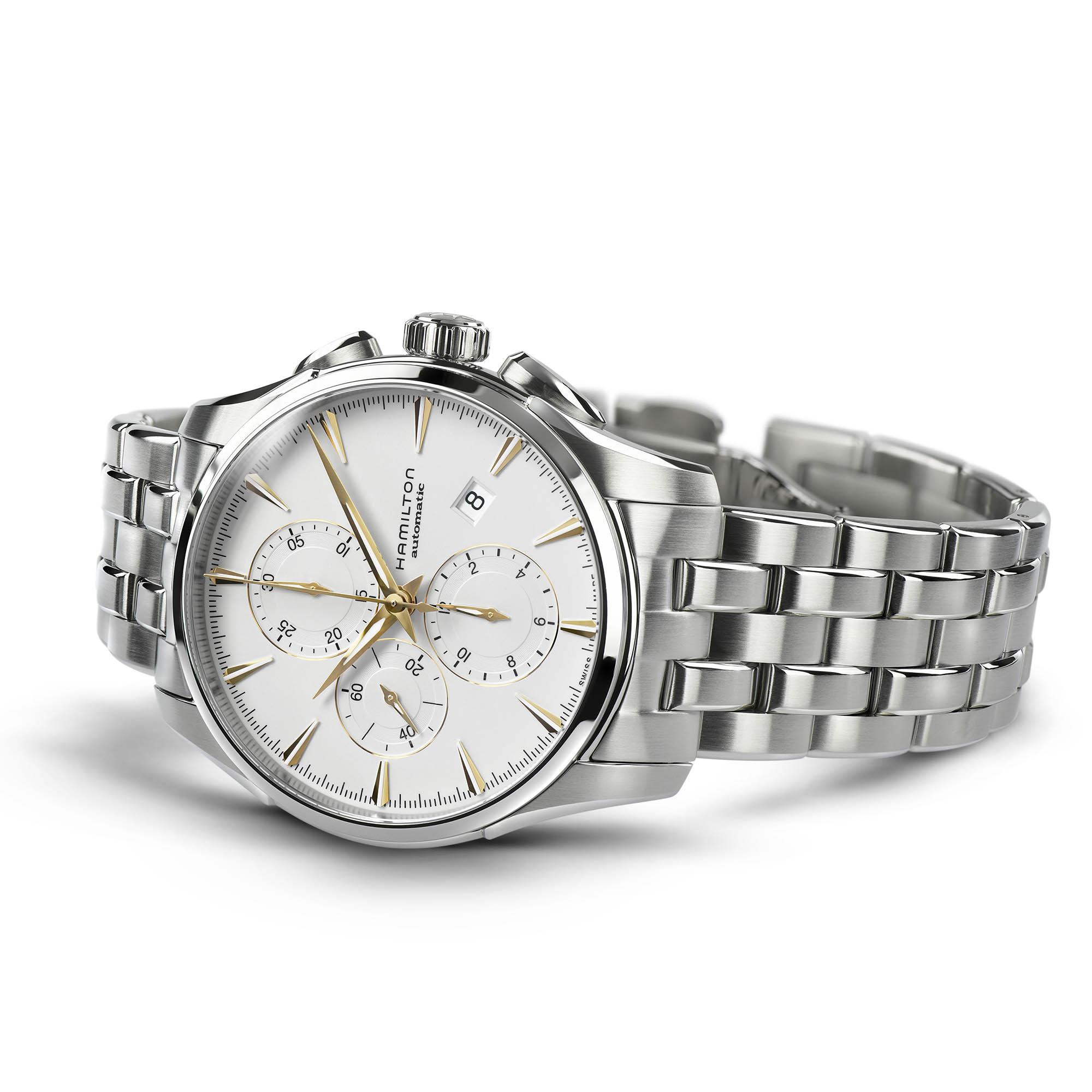 Hamilton Hamilton Jazzmaster Auto Chrono H32586111, jazzmaster швейцария мужские часы на браслете нержавеющая сталь боковой вид