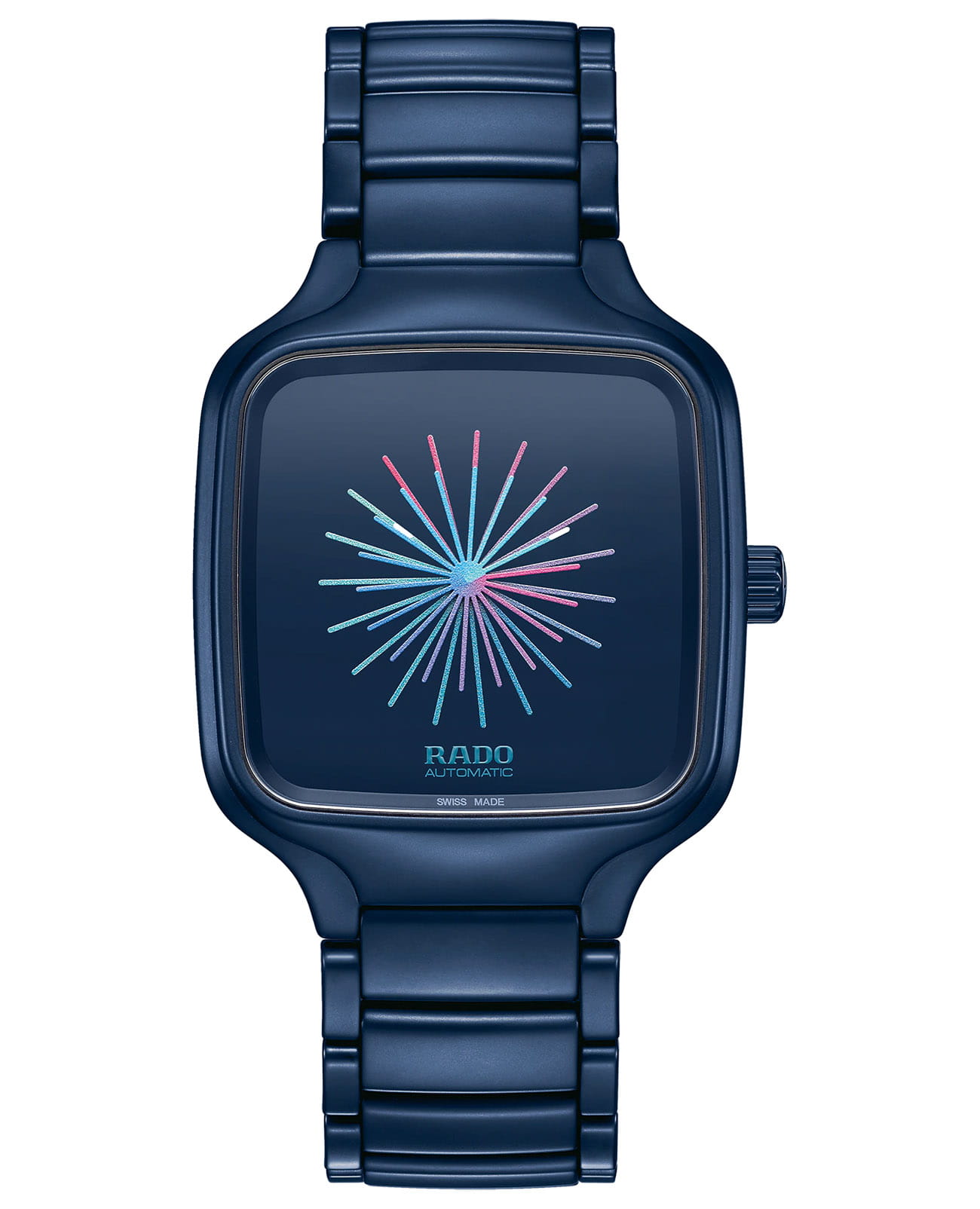 Rado Rado True Square Over the Abyss R27070202 Automatic R27070202 механические мужские часы синий циферблат, браслет титан + высокотехнологичная плазменная керамика — вид спереди