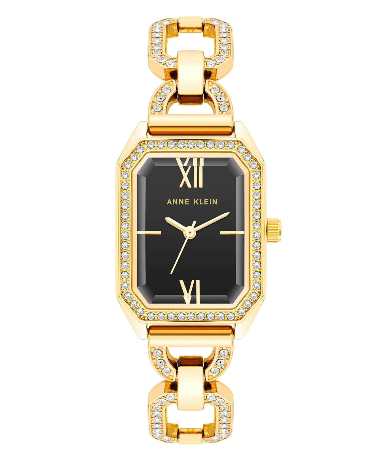 Anne Klein Anne Klein Crystals 4160BKGB  4160BKGB кварцевые женские часы черный циферблат, браслет сталь с ip покрытием — вид спереди