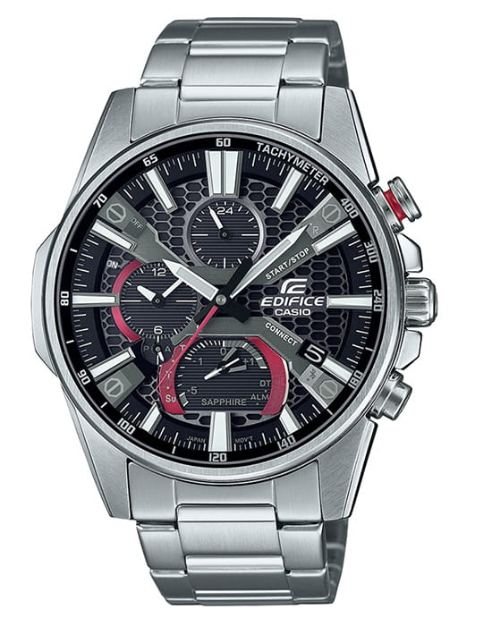 Casio Casio Edifice EQB-1200D-1A EQB EQB-1200D-1A кварцевые мужские часы черный циферблат, браслет нержавеющая сталь — вид спереди