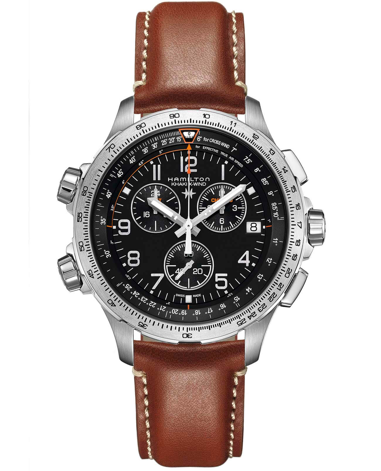 Hamilton Hamilton Khaki Aviation X-Wind GMT H77912535  H77912535 кварцевые мужские часы черный циферблат, браслет кожаный — вид спереди