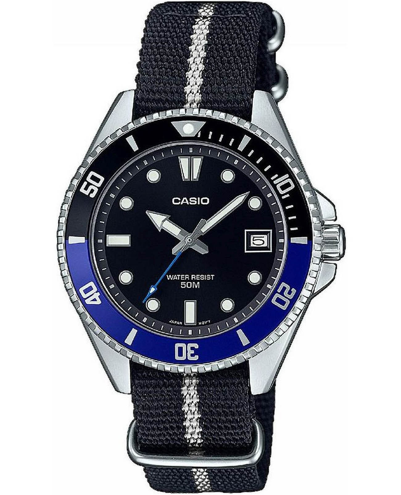 Casio Casio Collection MDV-10C-1A2VDF (MDV-10C-1A2)  MDV-10C-1A2 кварцевые мужские часы черный циферблат, браслет тканевый — вид спереди