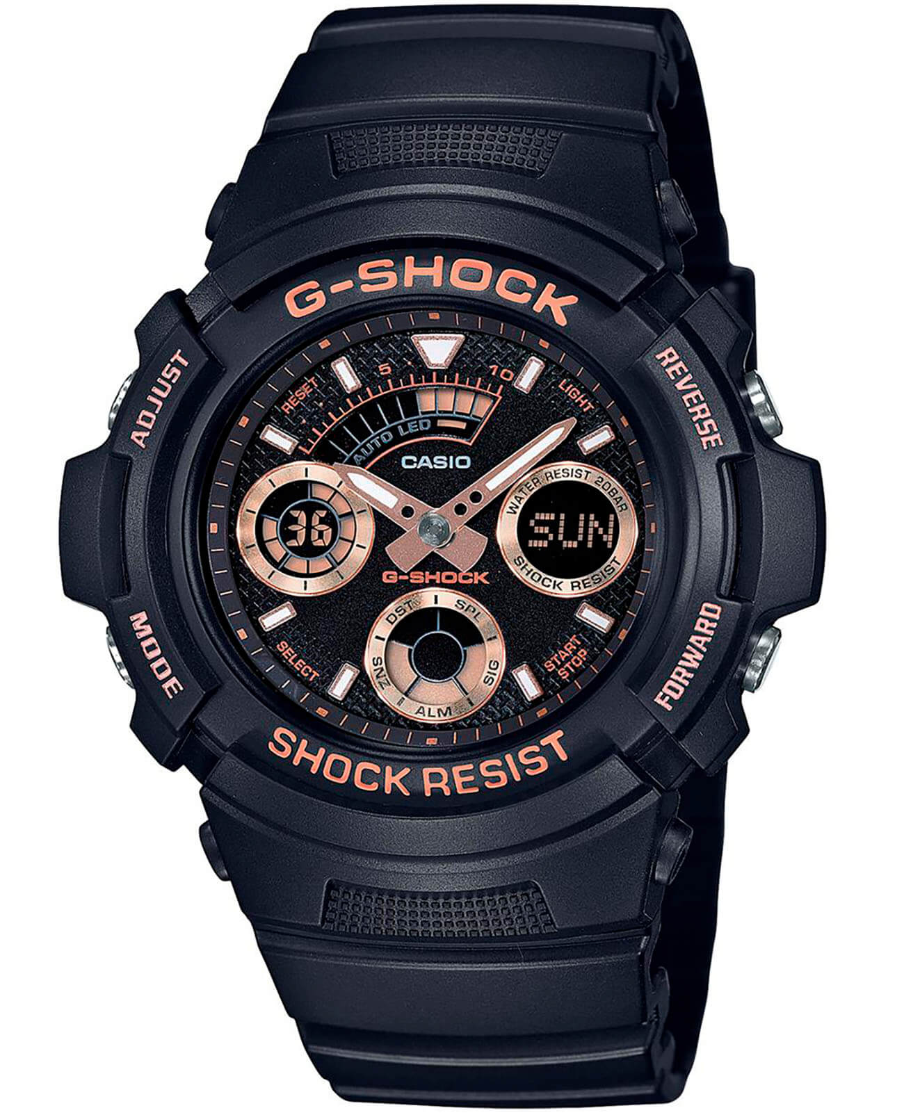 Casio Casio G-Shock AW-591GBX-1A4  AW-591GBX-1A4 электронные мужские часы черный циферблат, браслет пластик — вид спереди