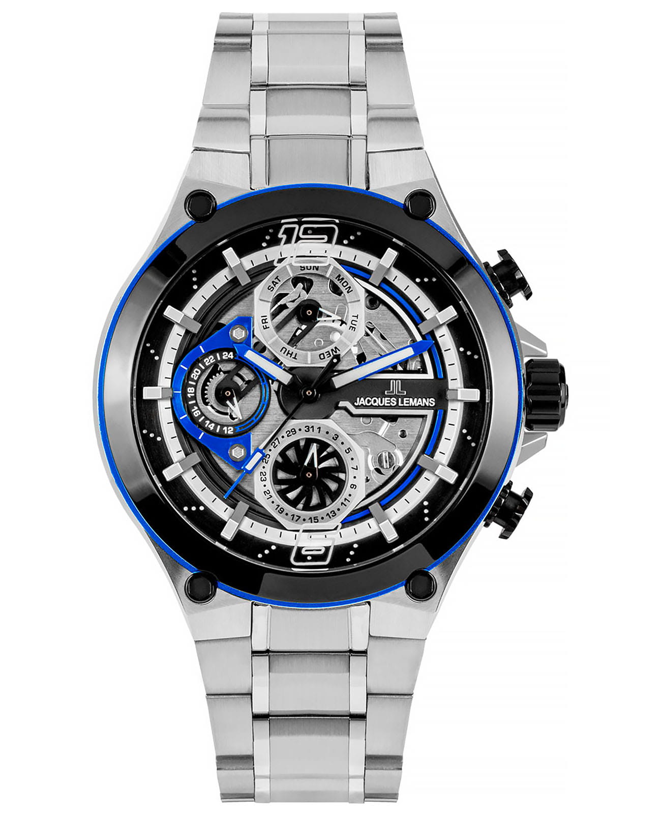 Jacques Lemans Jacques Lemans Sport 1-2150D  1-2150D кварцевые мужские часы  циферблат, браслет нержавеющая сталь — вид спереди